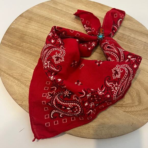 Vintage 90s Red Cotton USA Made Square Bandana Neck Tie - Picture 4 of 12